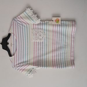 New Rainbow Stripes Tee Shirt Crochet Top